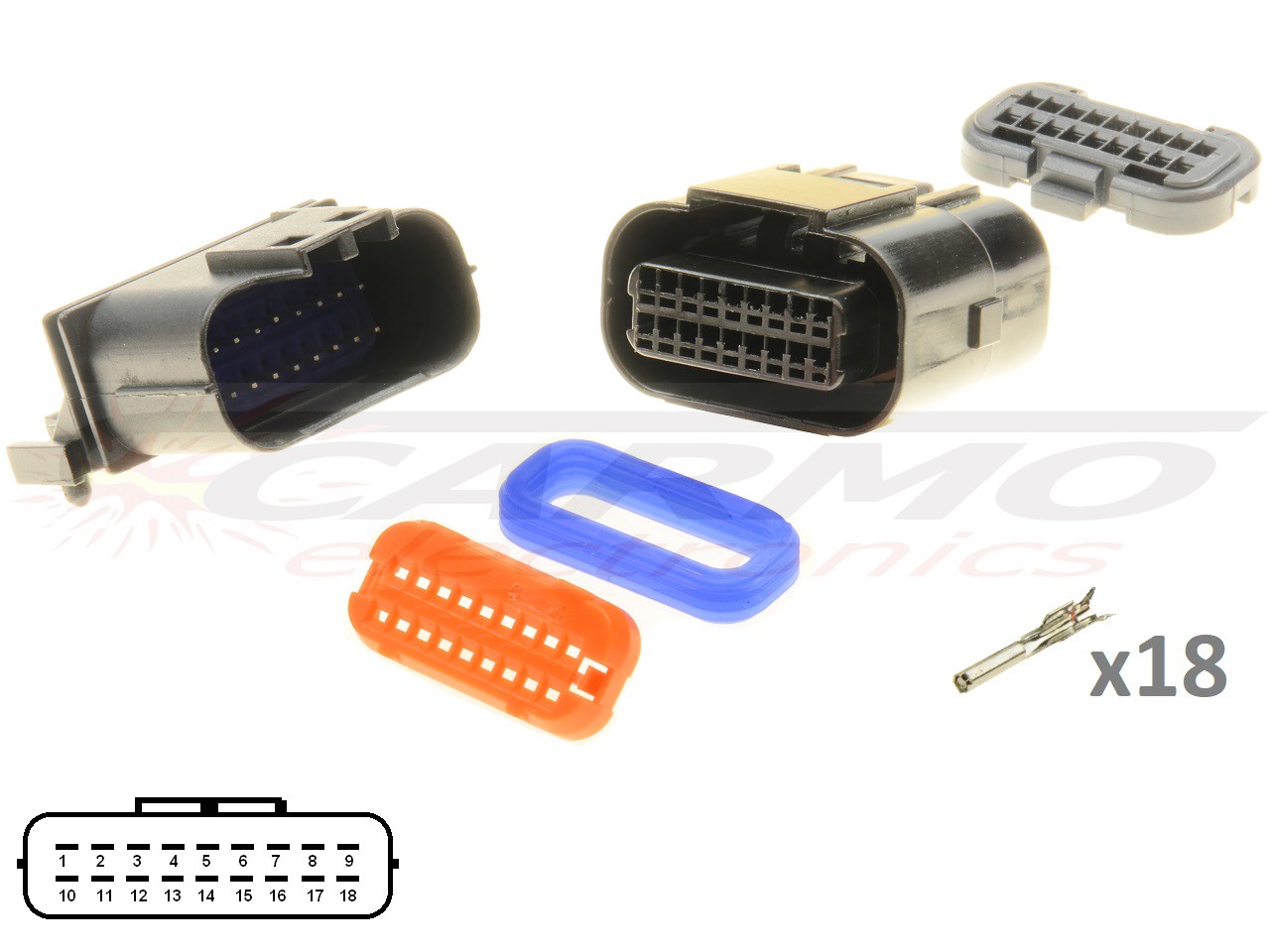 Kawasaki Suzuki Yamaha 18 polos ECU CDI ECM conjunto de conectores de motocicleta - Male + Female - Haga click en la imagen para cerrar